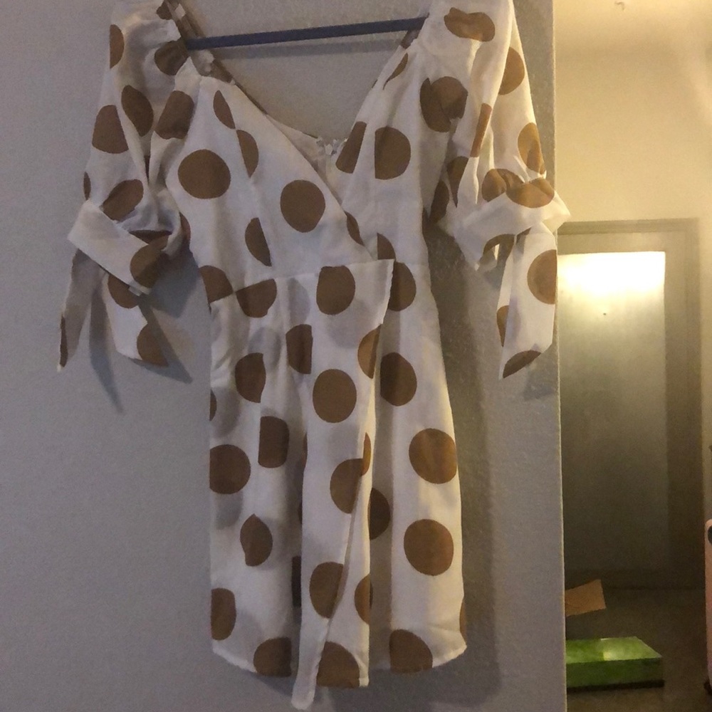 White and mustard polka dot dress